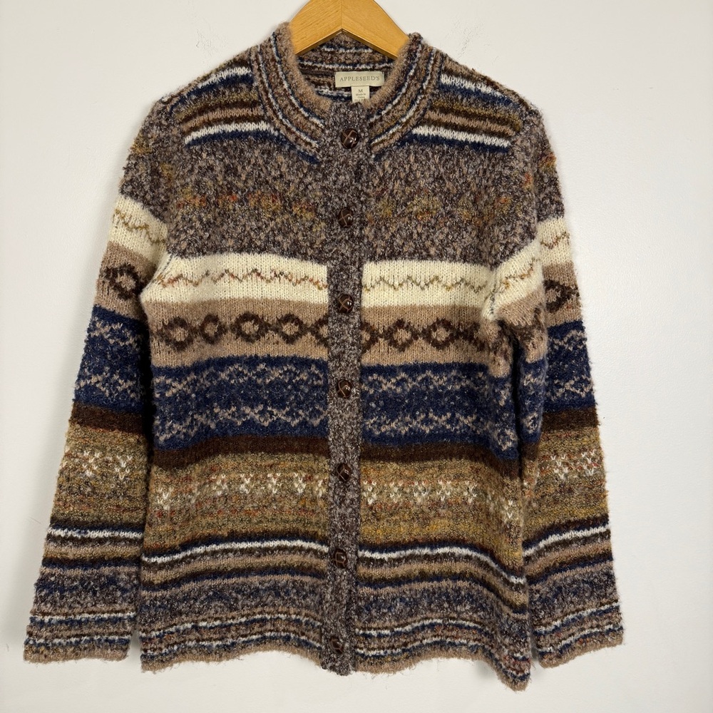 Appleseed’s Fair Isle Cardigan Sweater Medium | Earth Tone Nordic | NWOT